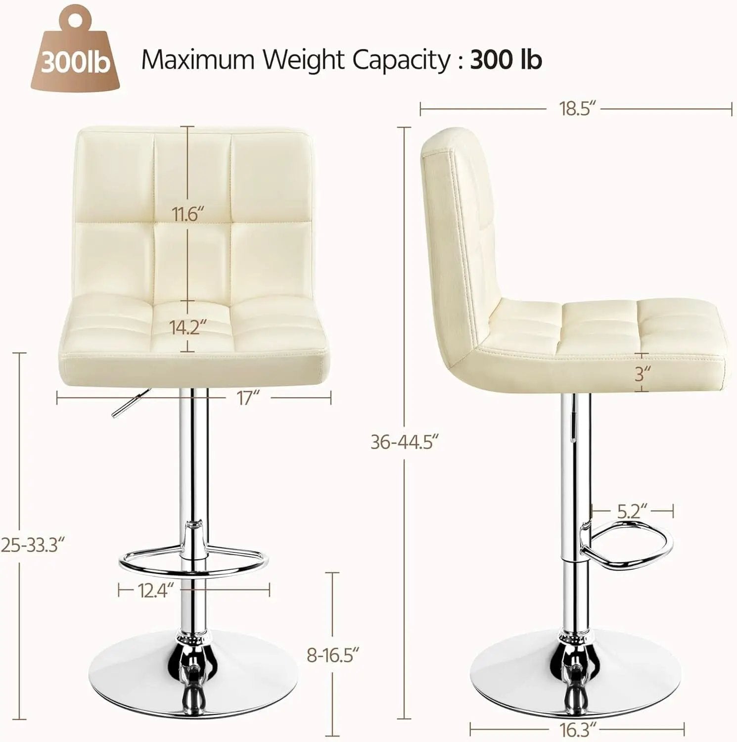 Beige Adjustable PU Leather Swivel Bar Stools Set Of 2 from PriceLows™