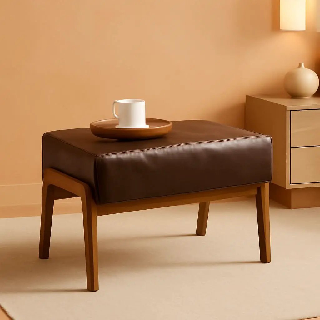 Rectangular Leather Ottoman Bench Twenty Four Point Five Inches Walnut from PriceLows™