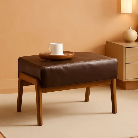 Rectangular Leather Ottoman Bench Twenty Four Point Five Inches Walnut from PriceLows™