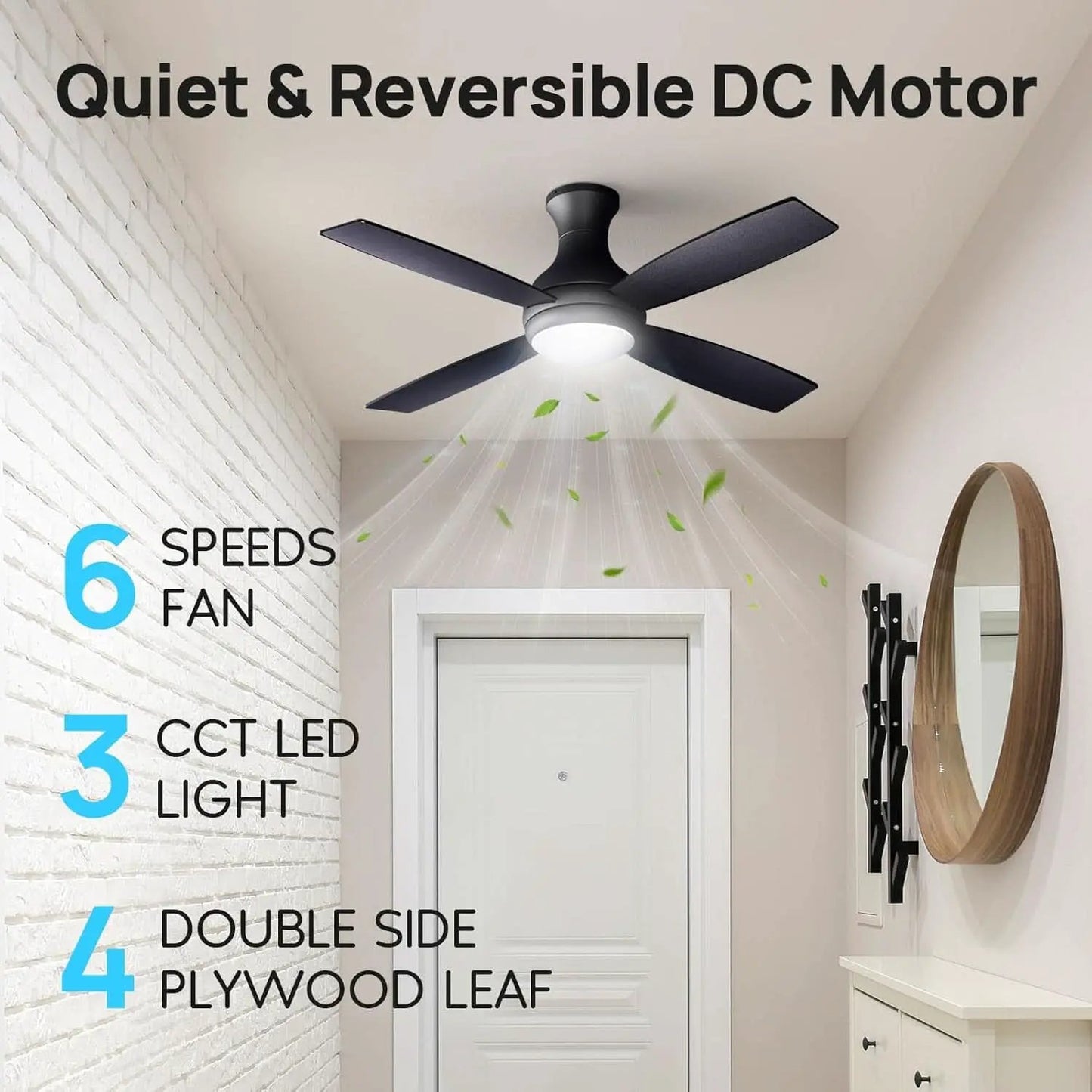 52 Inch Matte Black Ceiling Fan For Living Room Space from PriceLows™