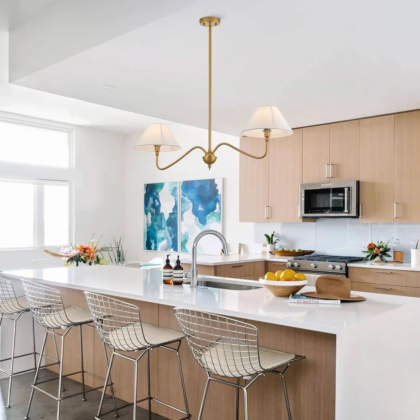 Goldtone Linear 2 Light Chandelier For Kitchen Island from PriceLows™
