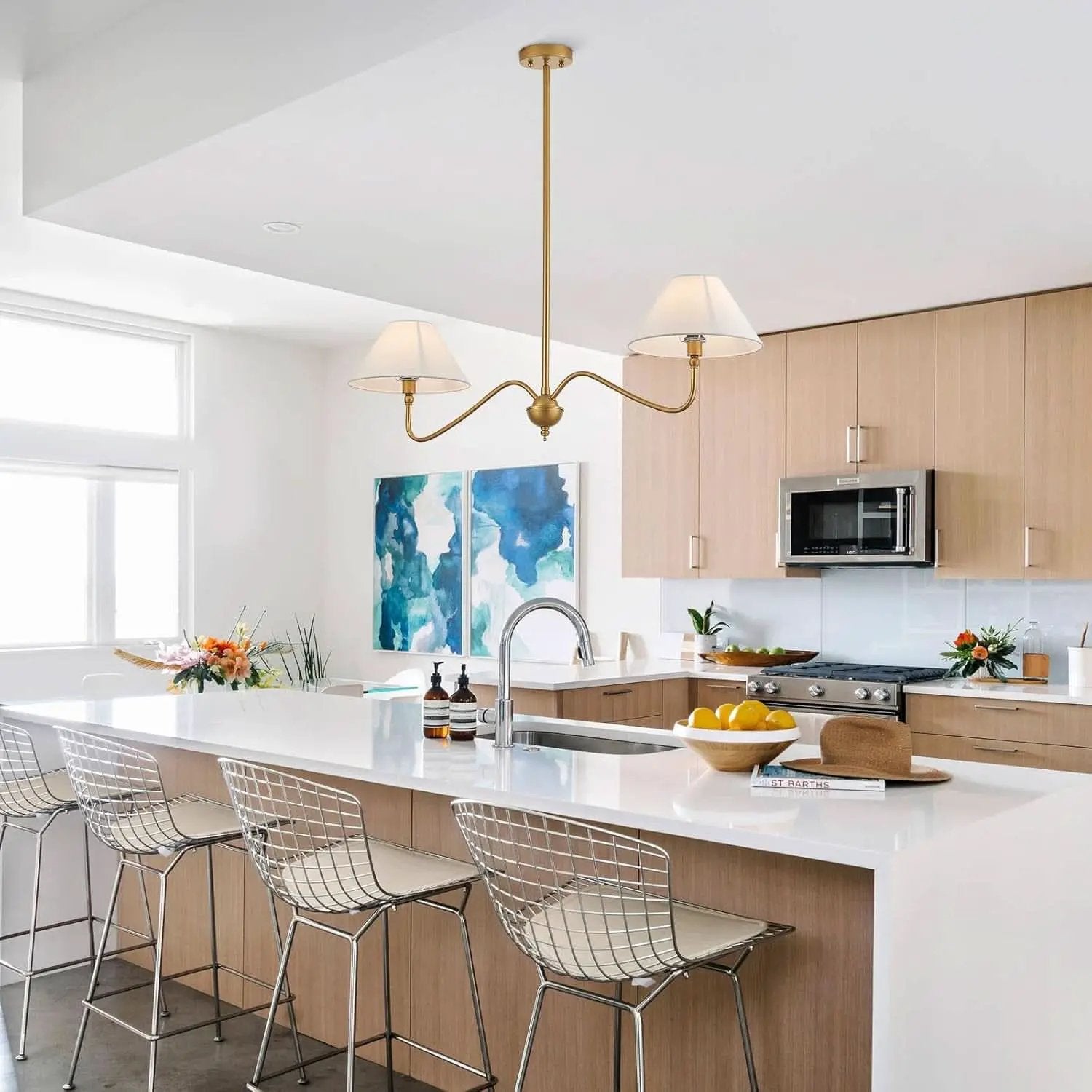 Goldtone Linear 2 Light Chandelier For Kitchen Island from PriceLows™