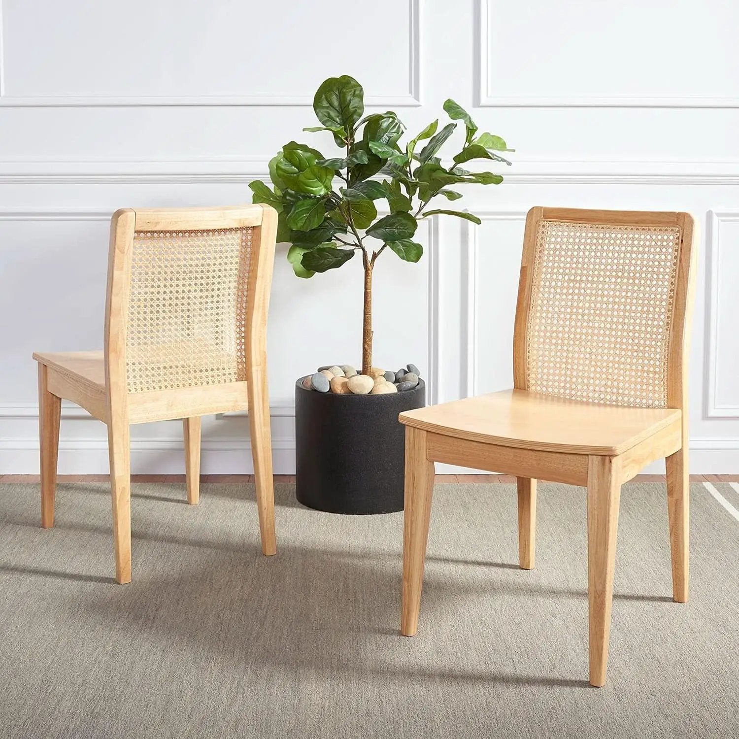 Natural Rattan Dining Chair Set Of 2 For Home Dining Room from PriceLows™