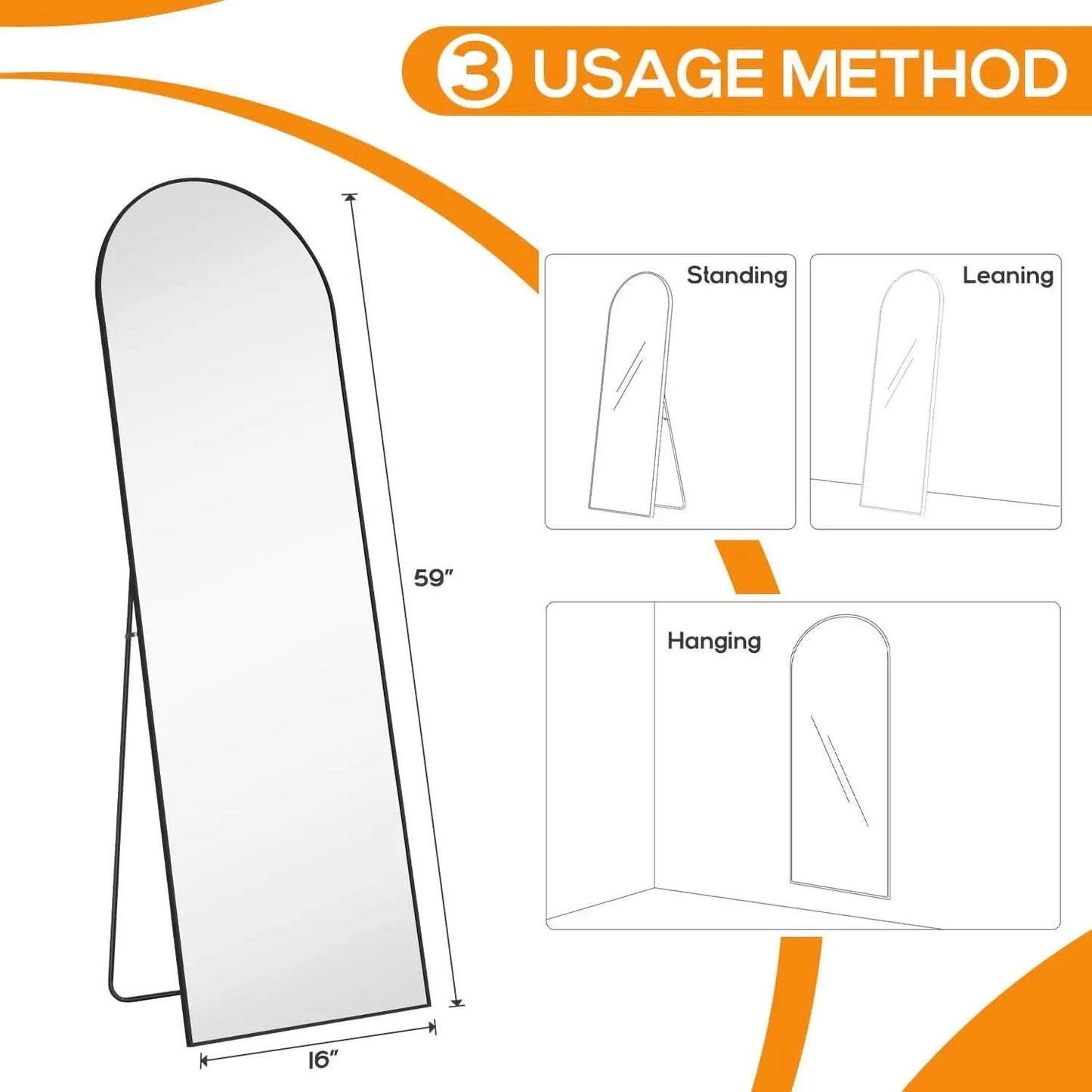 Arched Full Length Mirror 59x16 Inch Shatterproof Glass from PriceLows™
