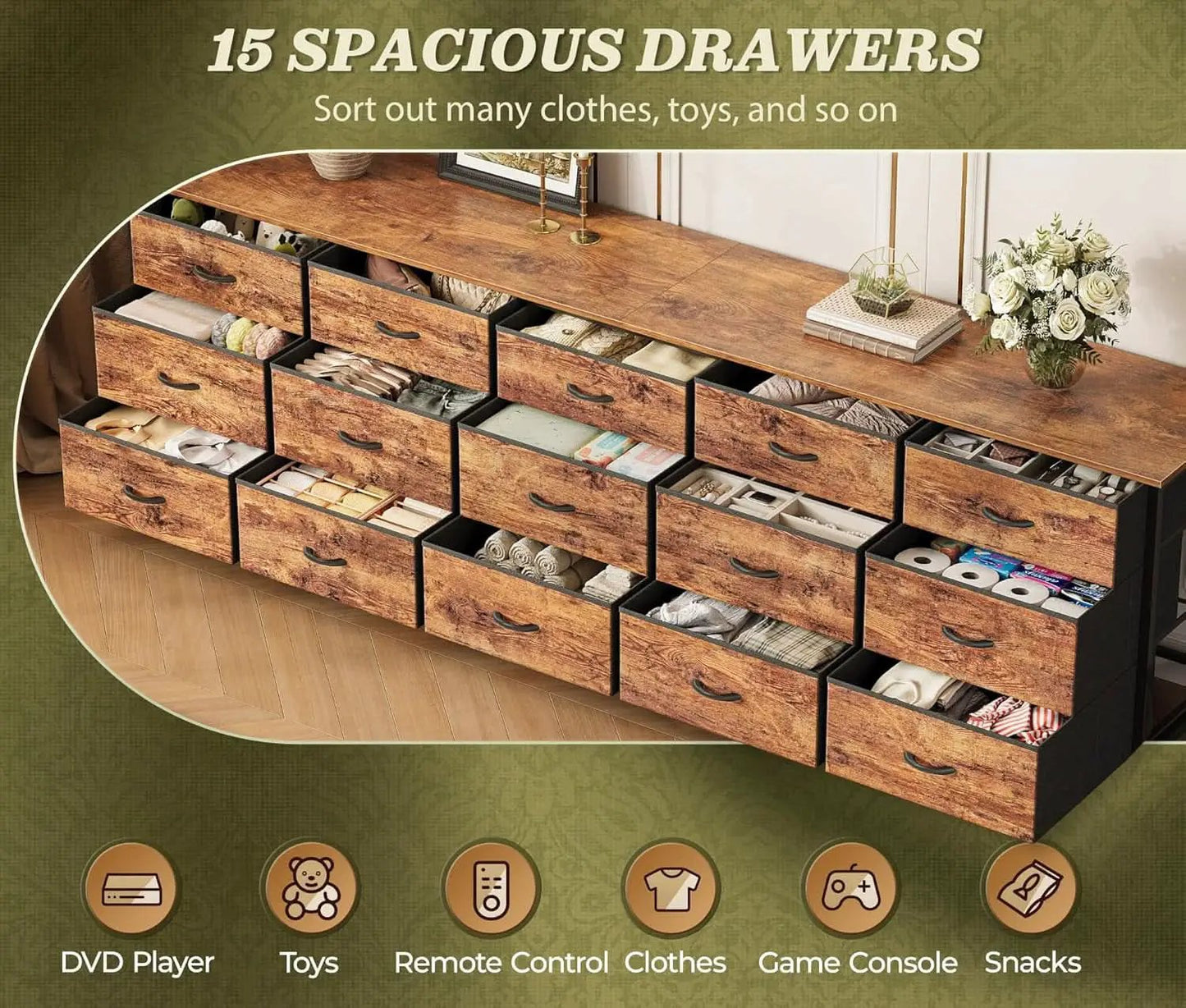 Ultralong 78Inch Dresser With Fifteen Storage Drawers from PriceLows™