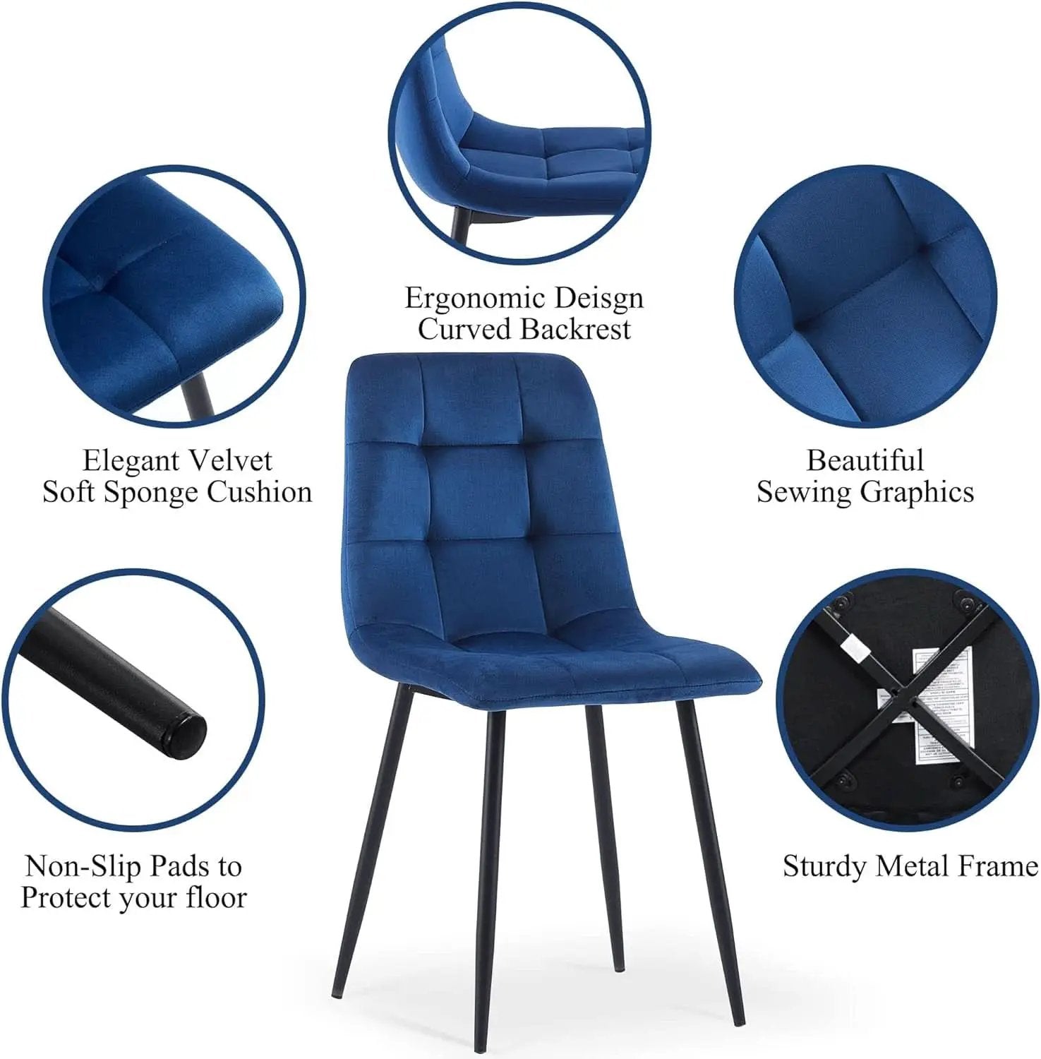 Navy Blue Velvet Dining Chairs Set of 4 Armless Tufted from PriceLows™