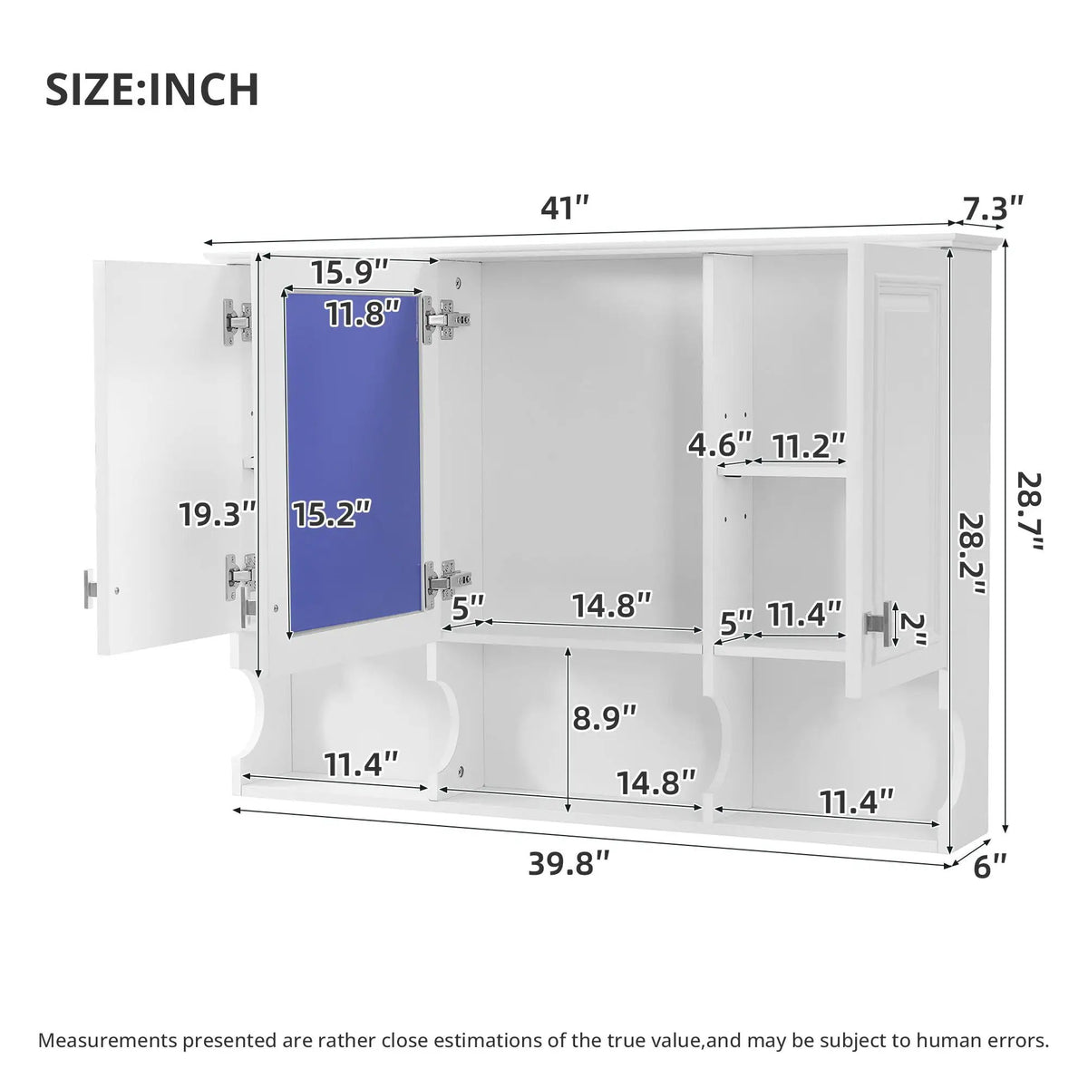 Over-Toilet Mirror Cabinet | Open Shelves | Adjustable Interior | 41 Inch Width