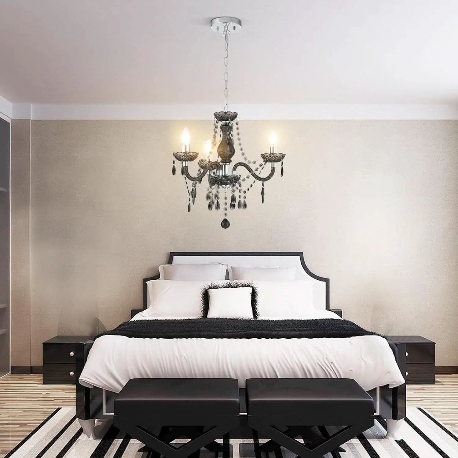 Black Small Crystal Chandelier Dimmable 3 Light Pendant from PriceLows™