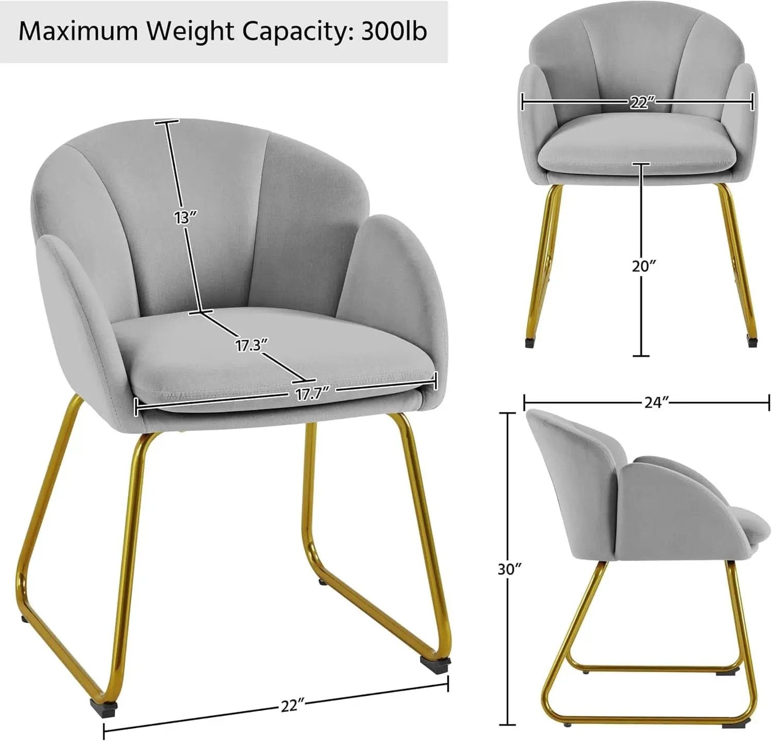 Gray Velvet Flower Shape Vanity Chair With Gold Metal Legs from PriceLows™