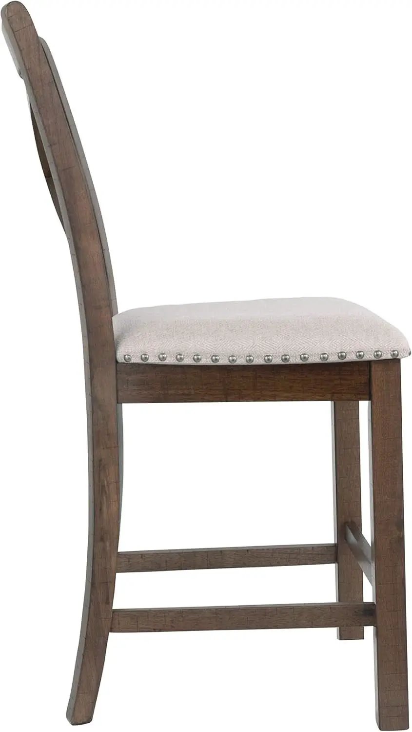 Moriville 24.5 Inch Upholstered Farmhouse Barstools Beige Brown Set of Two from PriceLows™