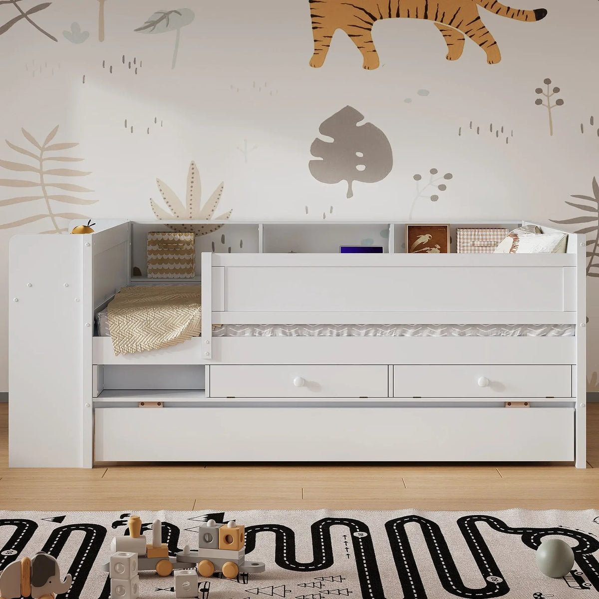Twin Daybed | Trundle Drawers | Headboard Storage | White