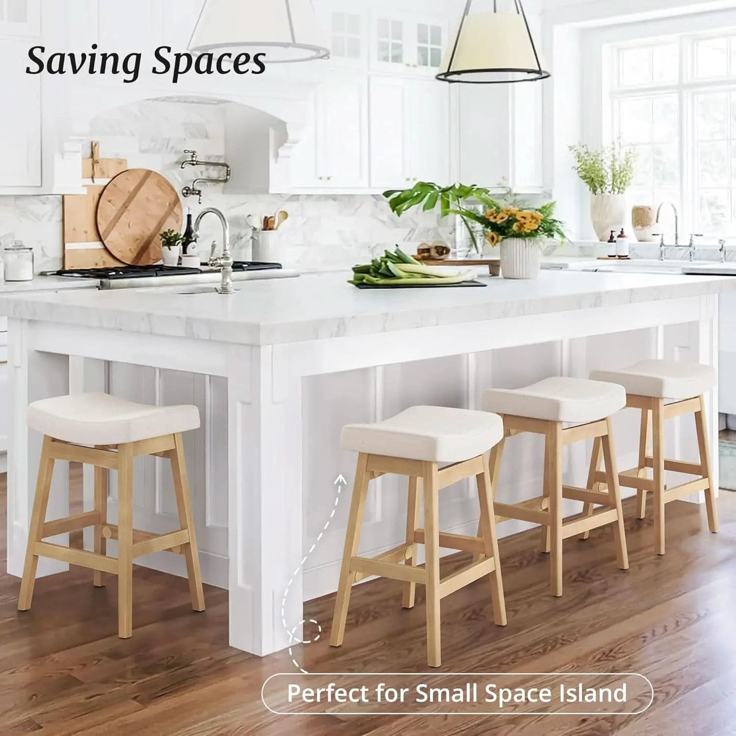 Bar Stools Set Of 3 24 Inch Counter Height Beige Stools from PriceLows™