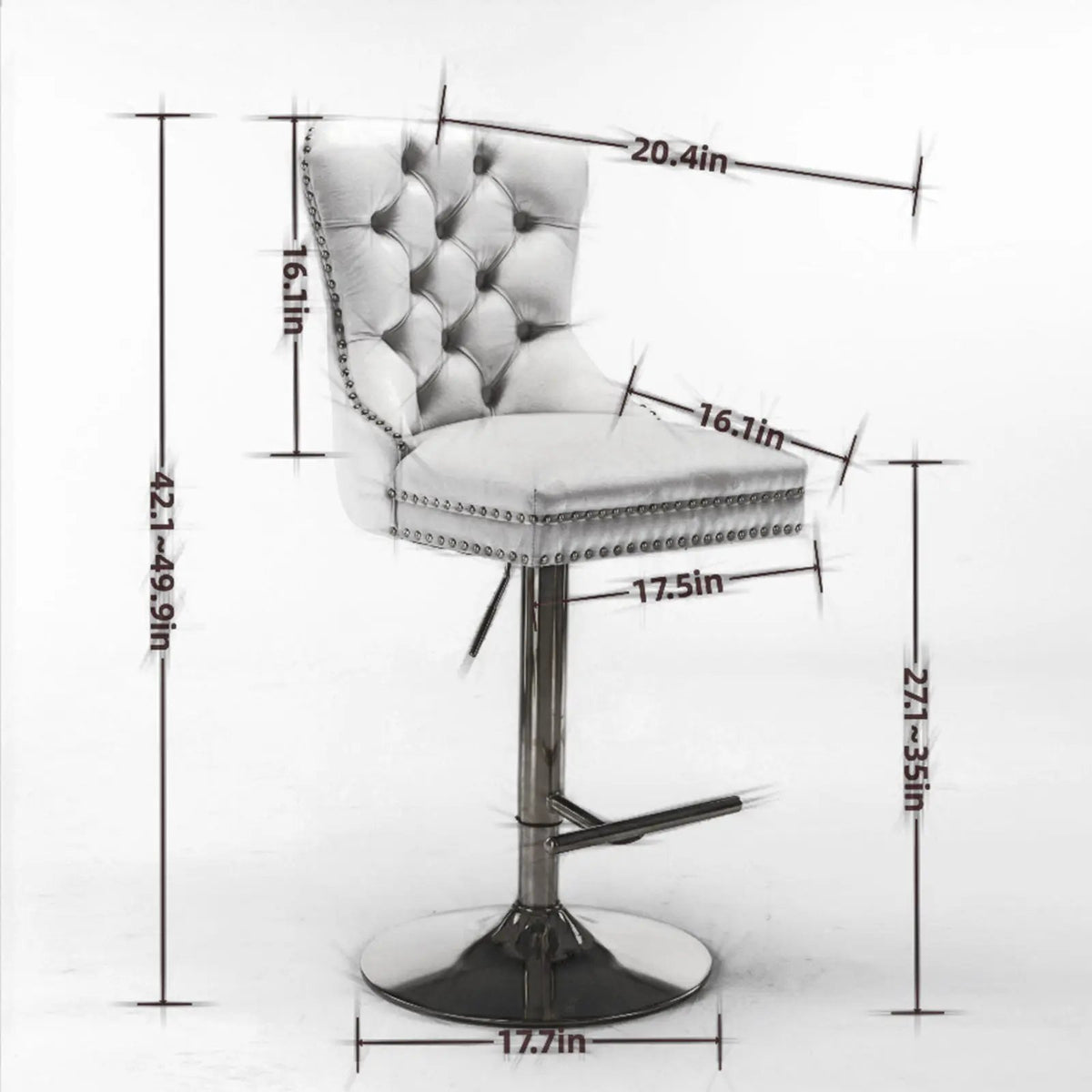 Swivel Barstools | Set Of 2 | Adjustable 25-33 Inch Seat Height | Tufted Back Upholstery