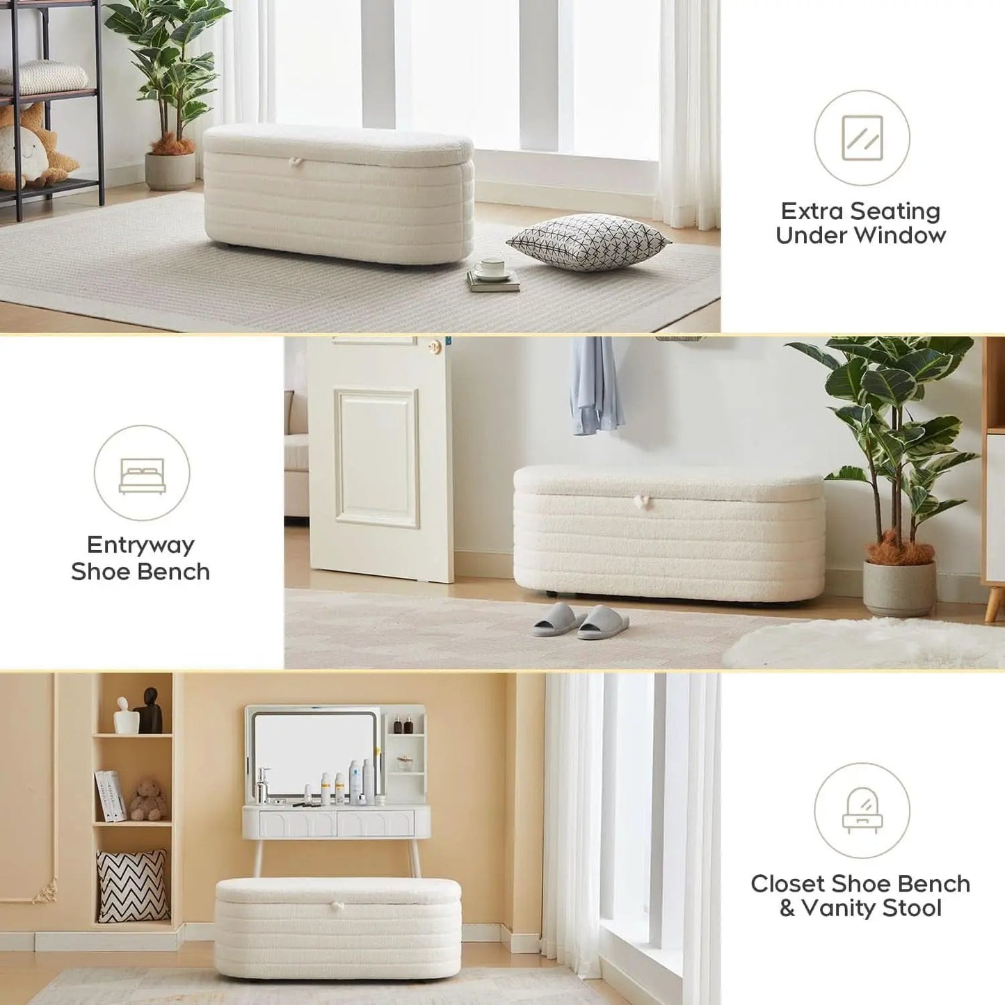 45 Inch Storage Ottoman Bench Boucle Upholstery Fabric from PriceLows™