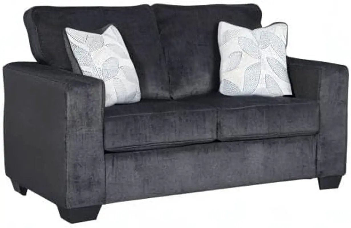 Dark Gray Modern Loveseat With Two Accent Pillows Included from PriceLows™
