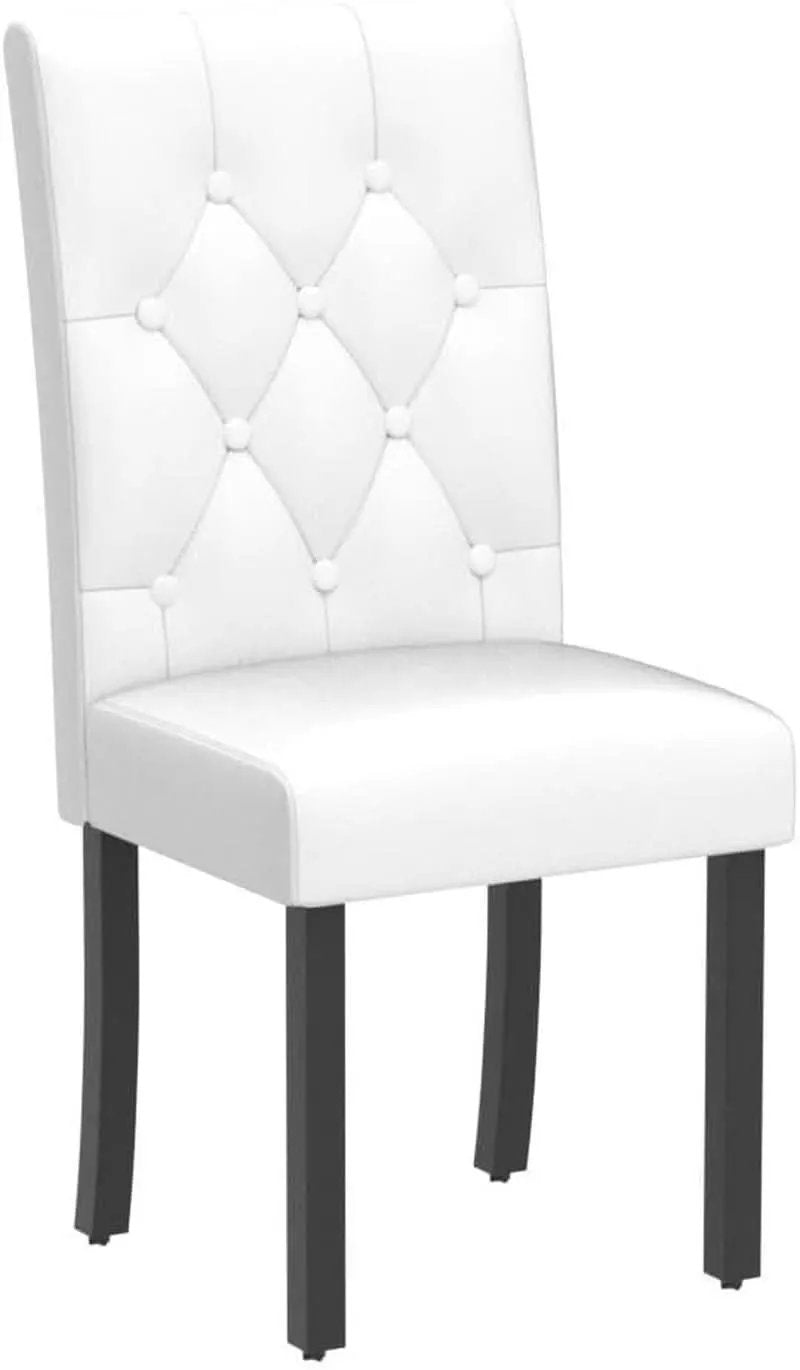 Tufted Leather Dining Chairs Set of 2 White Wood Legs from PriceLows™