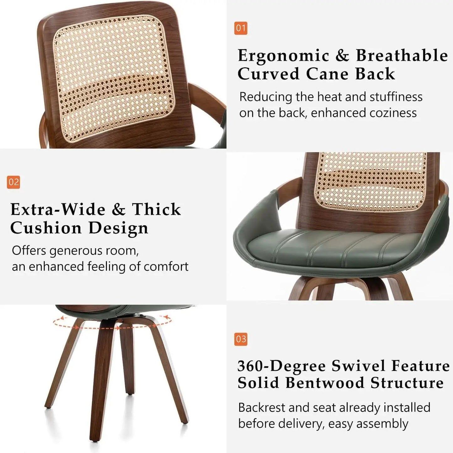 Set Midcentury Green Rattan Bentwood Dining Chairs from PriceLows™