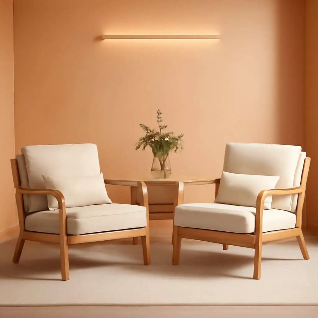 Beige Mid Century Modern Upholstered Armchairs Pair from PriceLows™