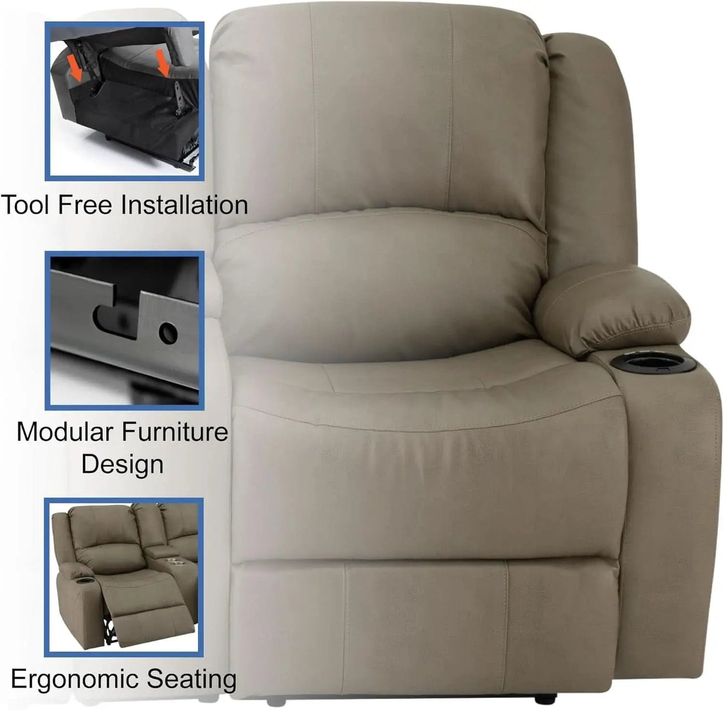 67 Inch Putty Powered RV Wall Hugger Recliner Sofa from PriceLows™