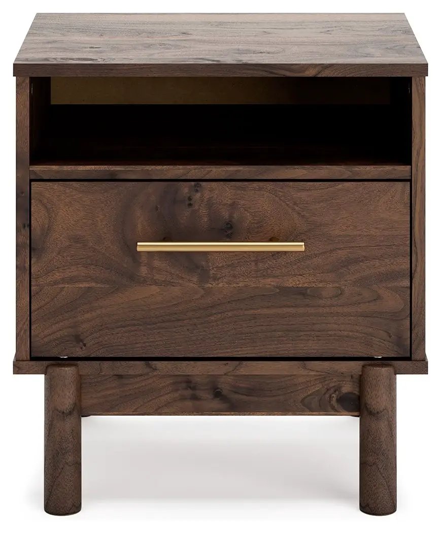 Calverson Nightstand | Industrial Style | Replicated Walnut Grain | Burnished Hardware
