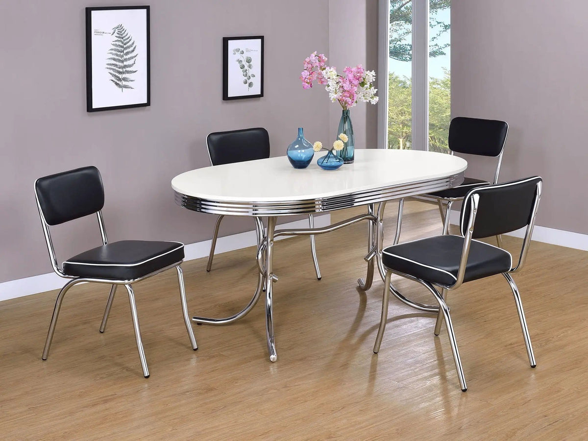 Retro Oval 60-inch Wood Top Dining Table White and Chrome | 60 x 36 x 29.5 in | Engineered Wood & Veneer | Dining Room