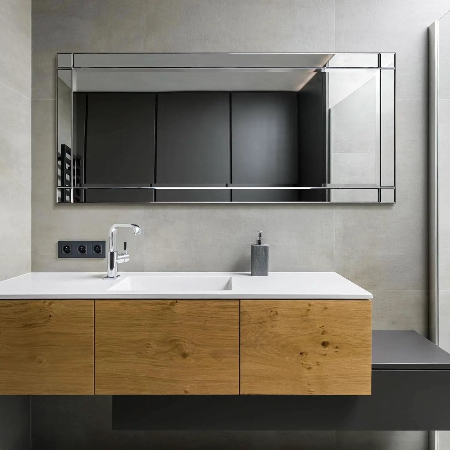 Modern Squared Corner Rectangle Wood Wall Mirror 24 x 54 from PriceLows™