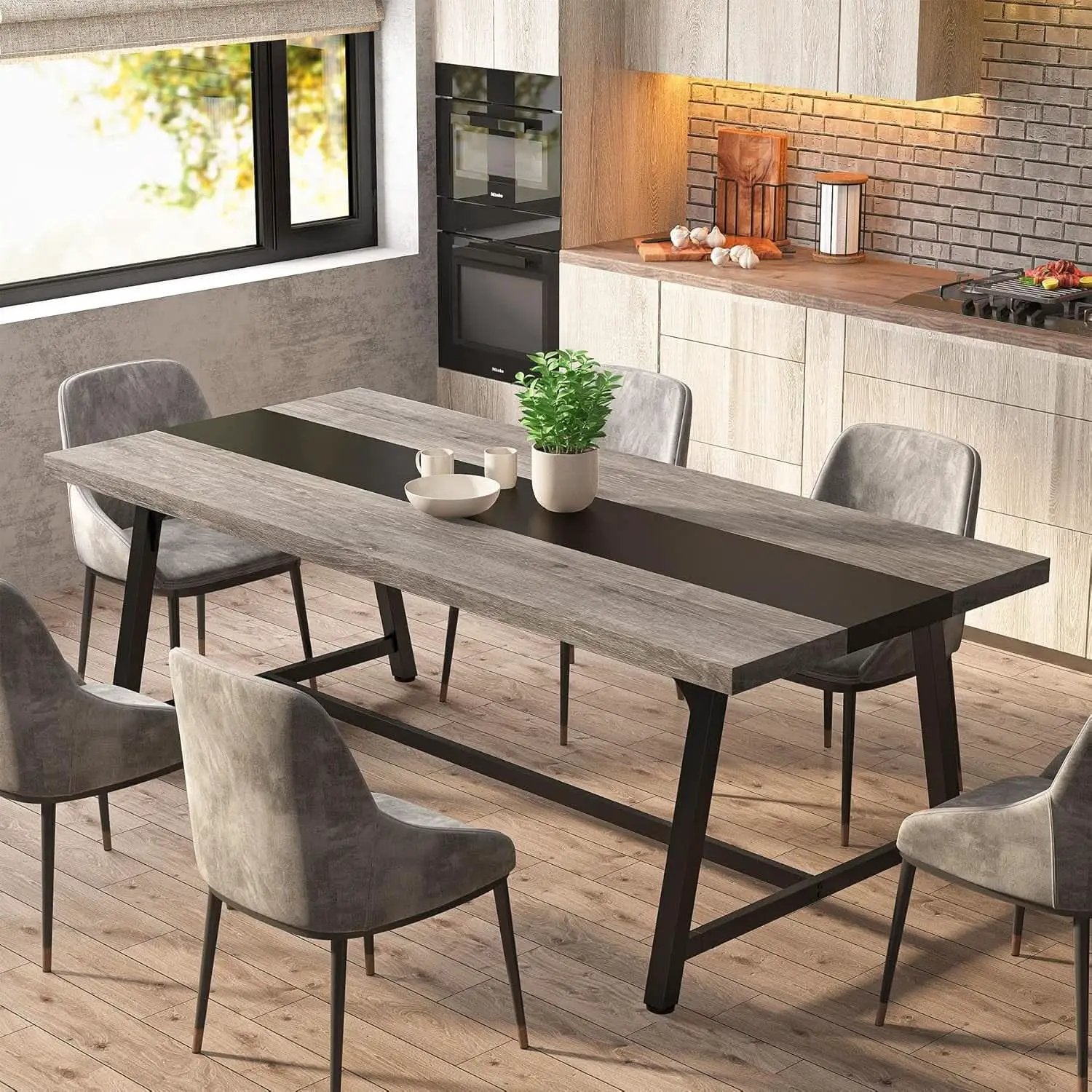 70.87 Inch Dining Table For 8 With Metal Frame In Gray from PriceLows™