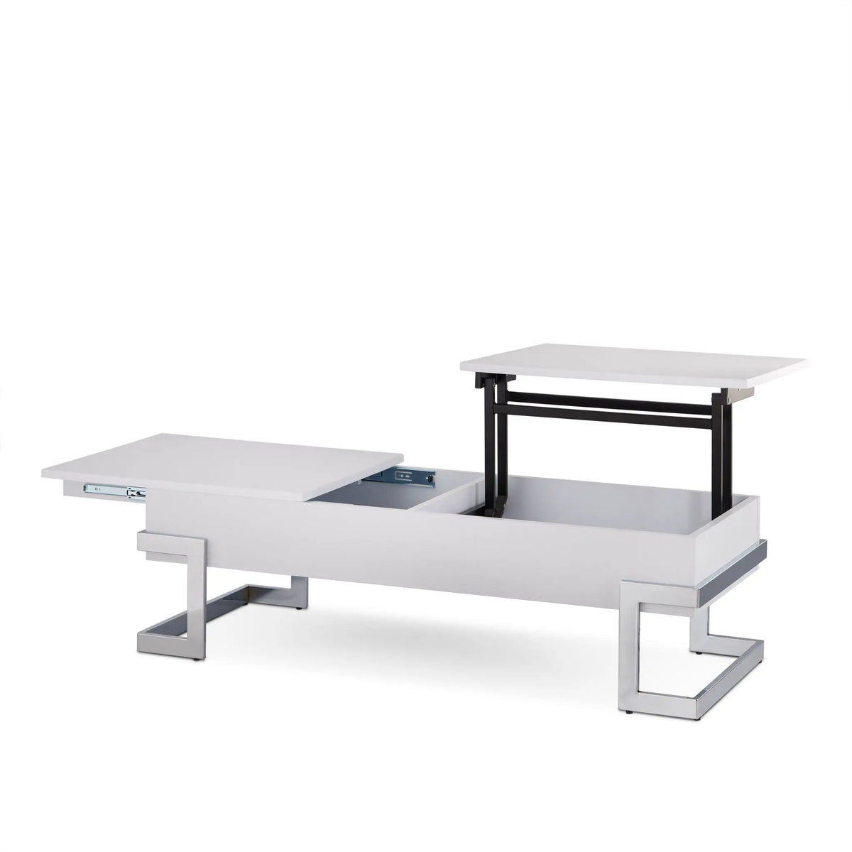 Calmam Lift Top Coffee Table | High Gloss Finish | 47 Inch Width | Geometric Metal Base