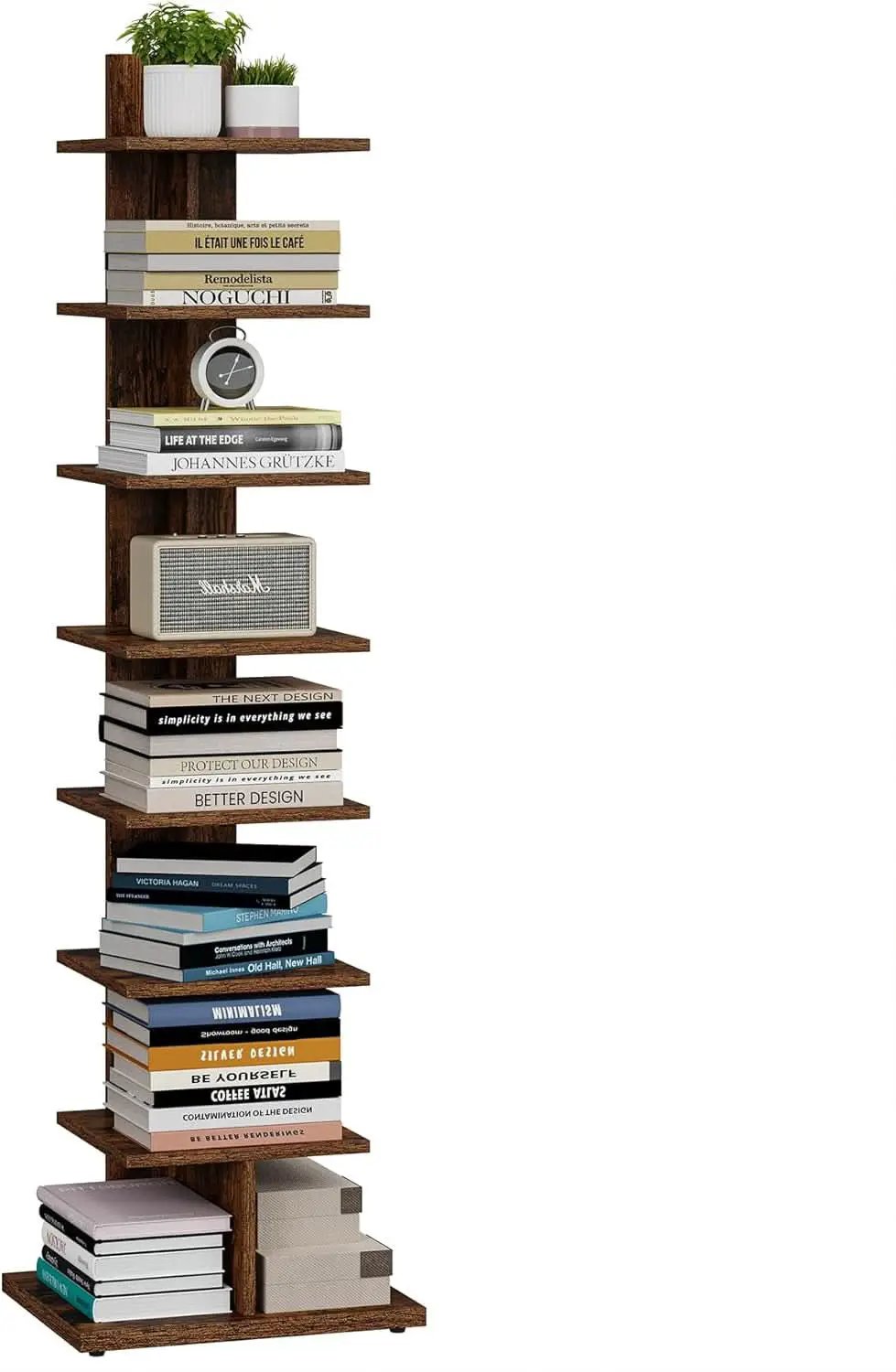 Vertical Bookshelf 8 Tier Rustic Brown Corner Shelf from PriceLows™