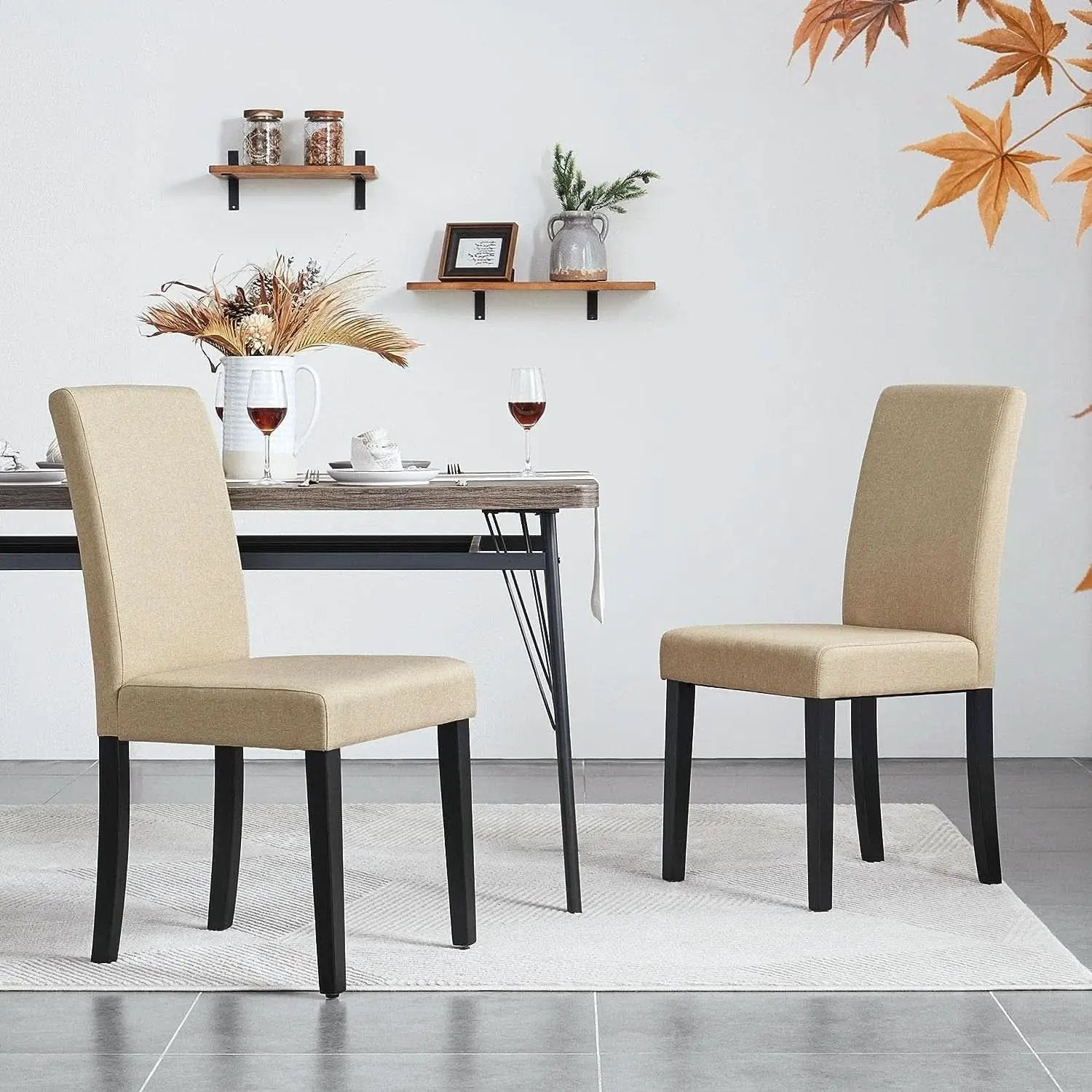 Khaki Upholstered Parson Dining Chair Set 4 Wood Legs from PriceLows™