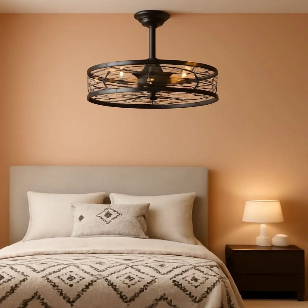 20 Inch Walnut Caged Fandelier Ceiling Fan With Light And Remote Control 6 Speeds With Timing from PriceLows™