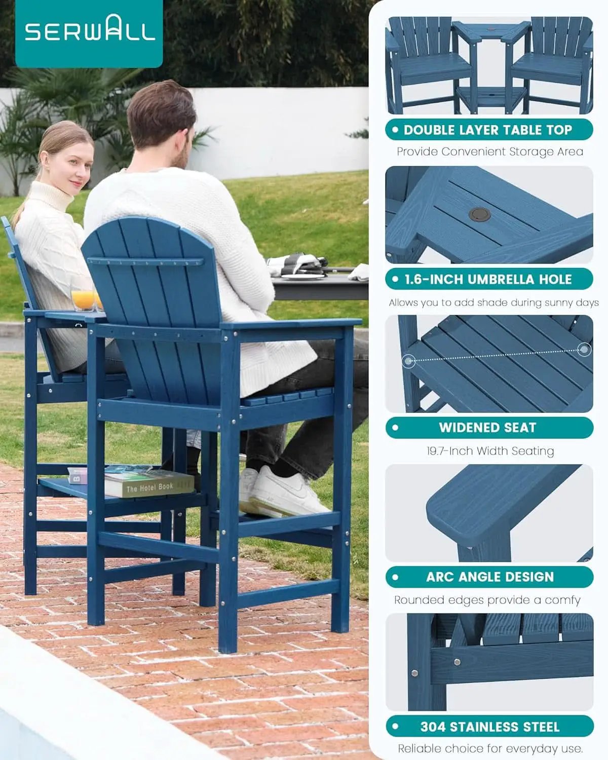 Widened Tall Adirondack Chairs Set with Double Tray from PriceLows™