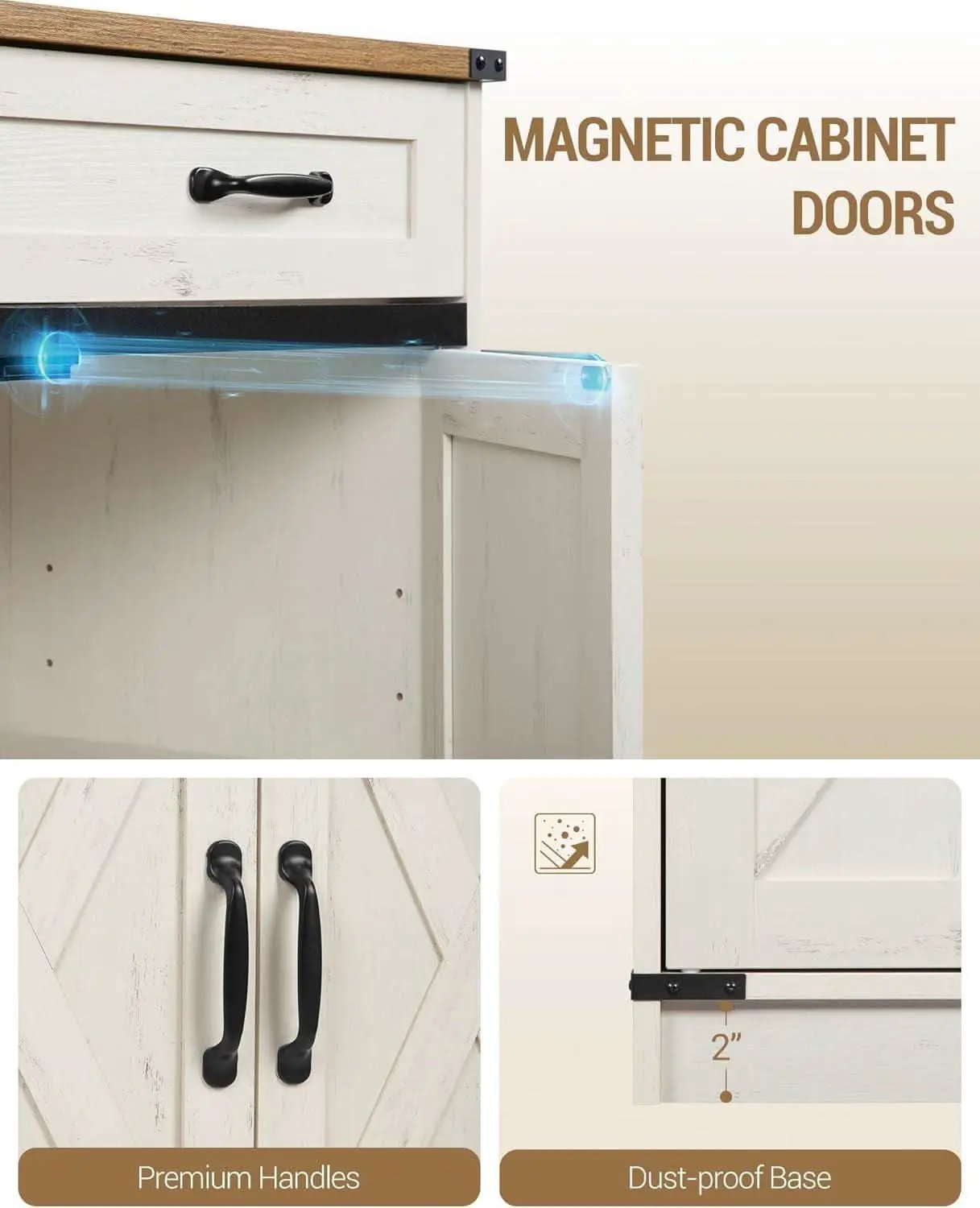White Brown Farmhouse Buffet Cabinet Adjustable Shelves from PriceLows™