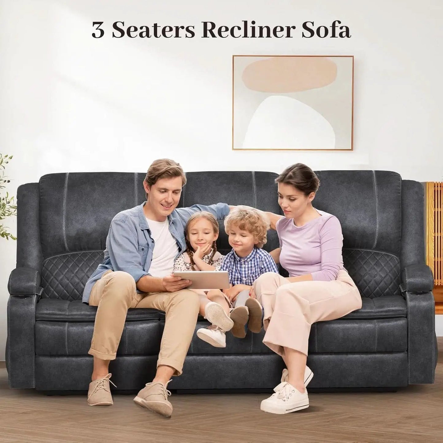 Grey 3 Seater Recliner Sofa Set With Removable Console For Living Room Comfort And Style from PriceLows™