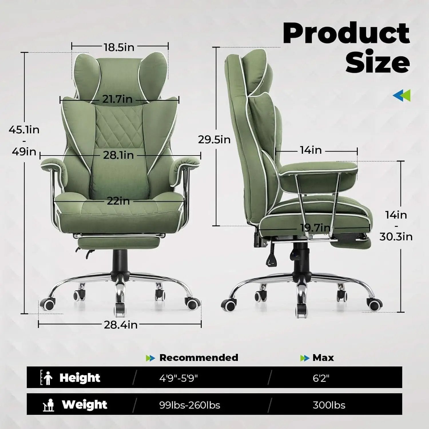 Big And Tall Gaming Chair Green With Lumbar Support from PriceLows™