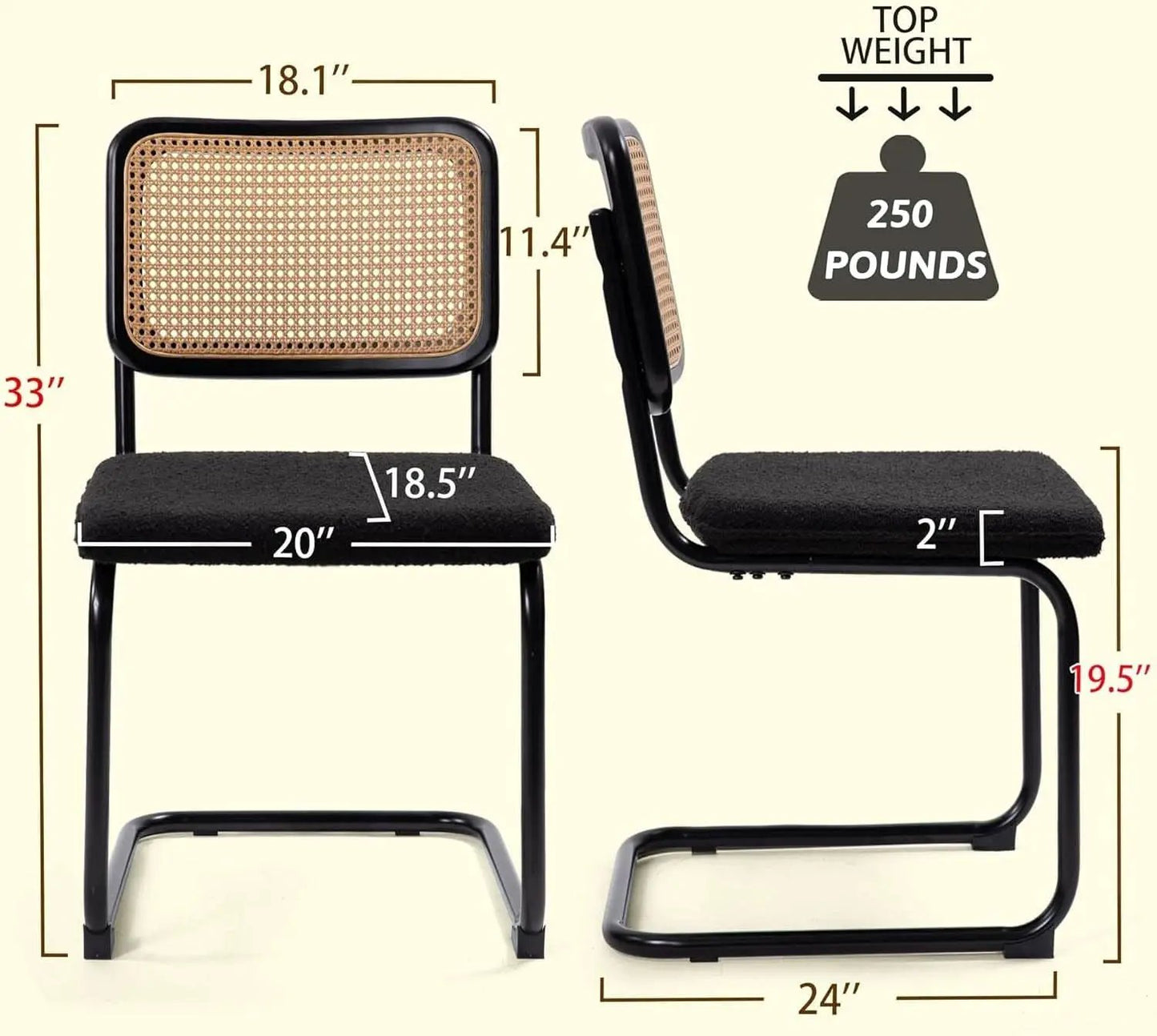 Cesca Cane Dining Chairs Set of 2 Black Boucle Seat from PriceLows™