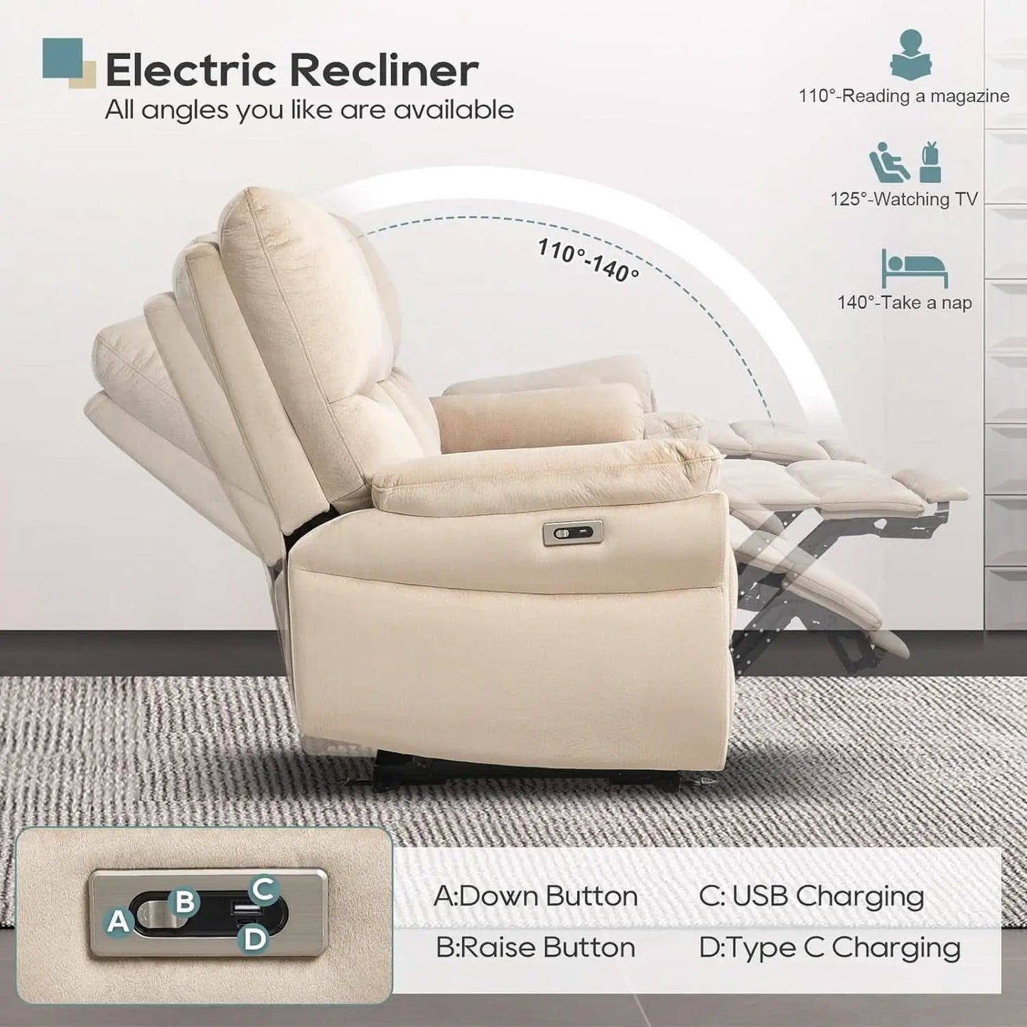 Beige Power Reclining Sofa For Living Room Comfort from PriceLows™