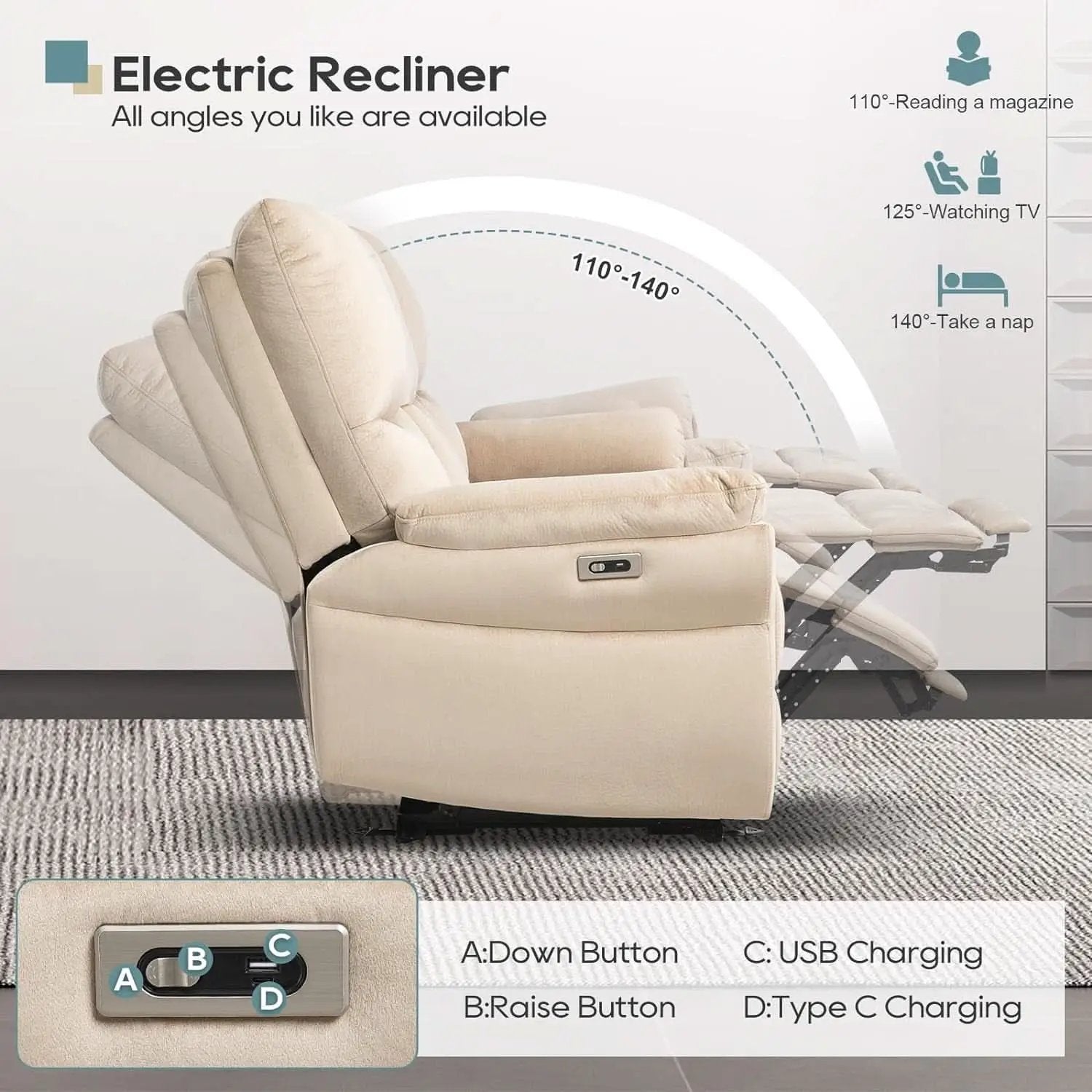 Beige Power Reclining Sofa For Living Room Comfort from PriceLows™