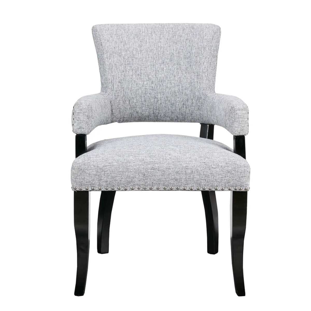 Arm Dining Chair | Brass Nail Head Detailing | Rubberwood And Solid Wood | High-Density Foam