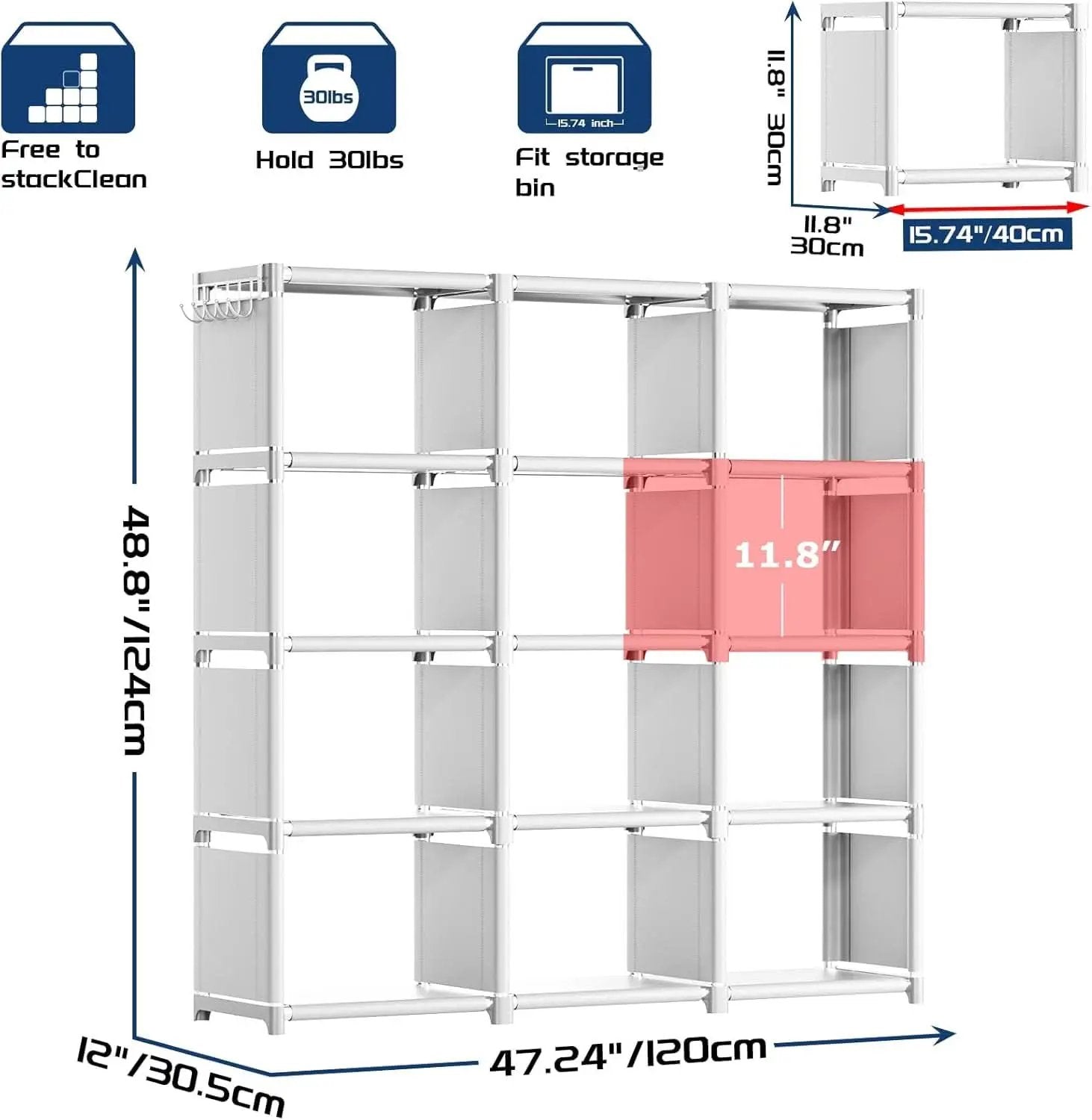 Book Shelf 12 Cube Storage Organizer White Closet Rack from PriceLows™