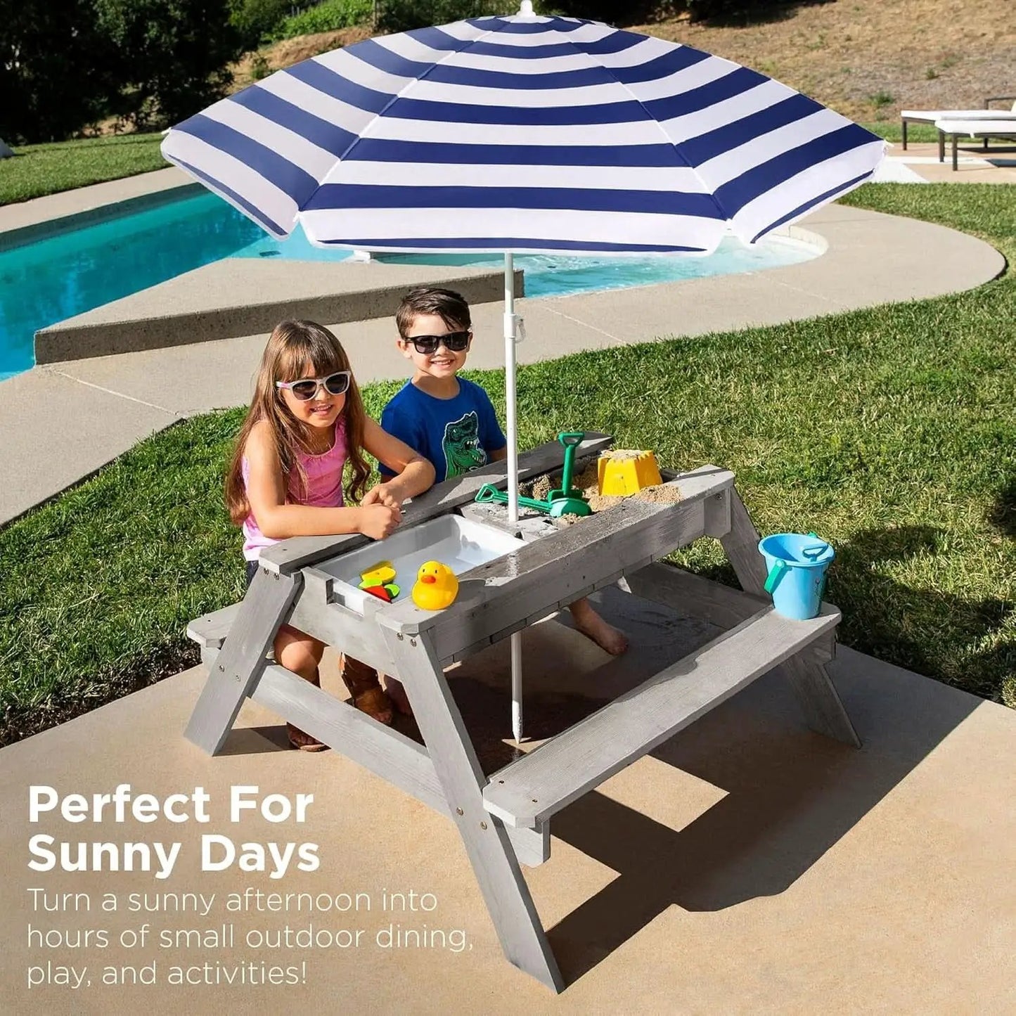 Gray Navy Kids Three In One Sand And Water Table Umbrella from PriceLows™