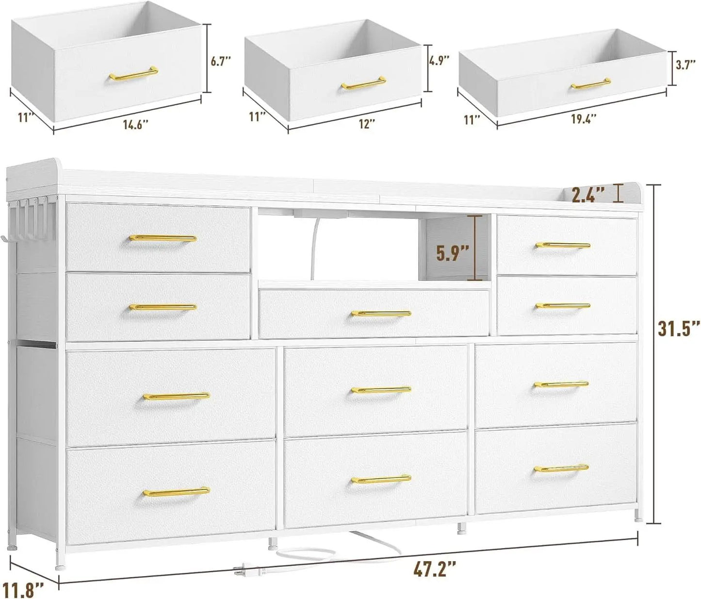 Bedroom Dresser With 11 Drawers And 60 Inch TV Stand White from PriceLows™