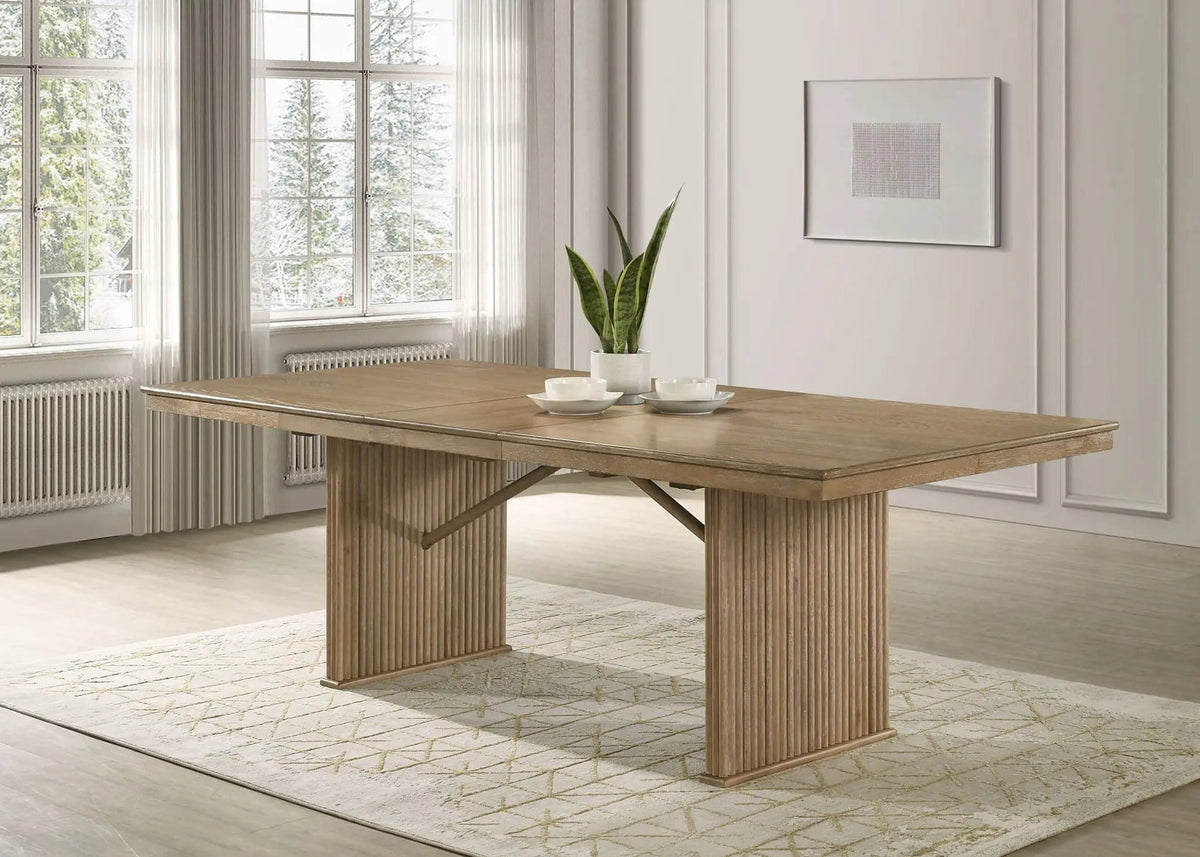 Adina 89-inch Extension Dining Table Distressed Light | 71.75 x 41.75 x 30 in | Rubberwood & Engineered Wood | Brown