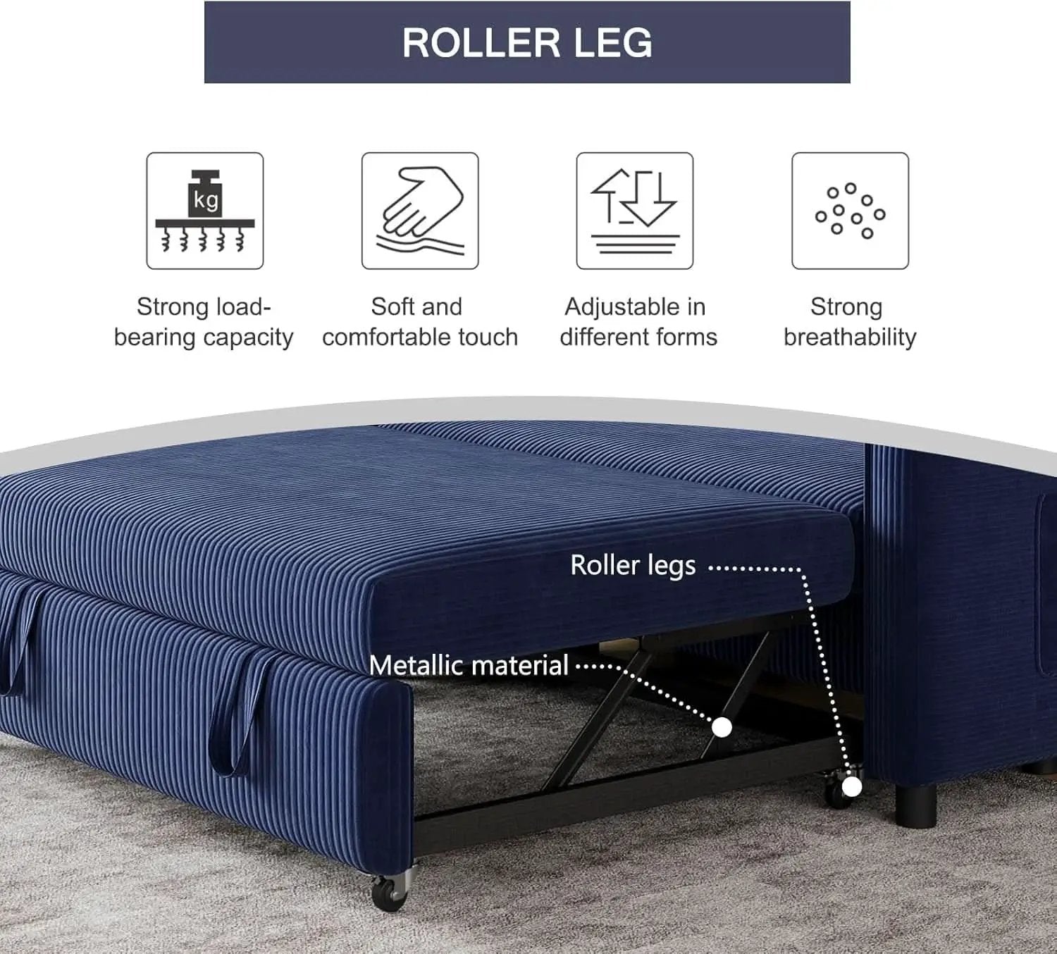 Navy Corduroy Convertible Sleeper Sofa Bed Pockets from PriceLows™