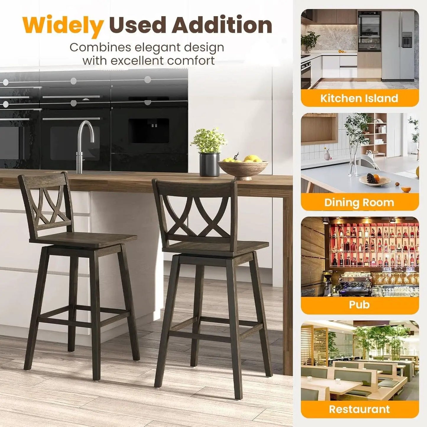 Swivel Wooden Bar Stools Set of Four Dark Grey from PriceLows™