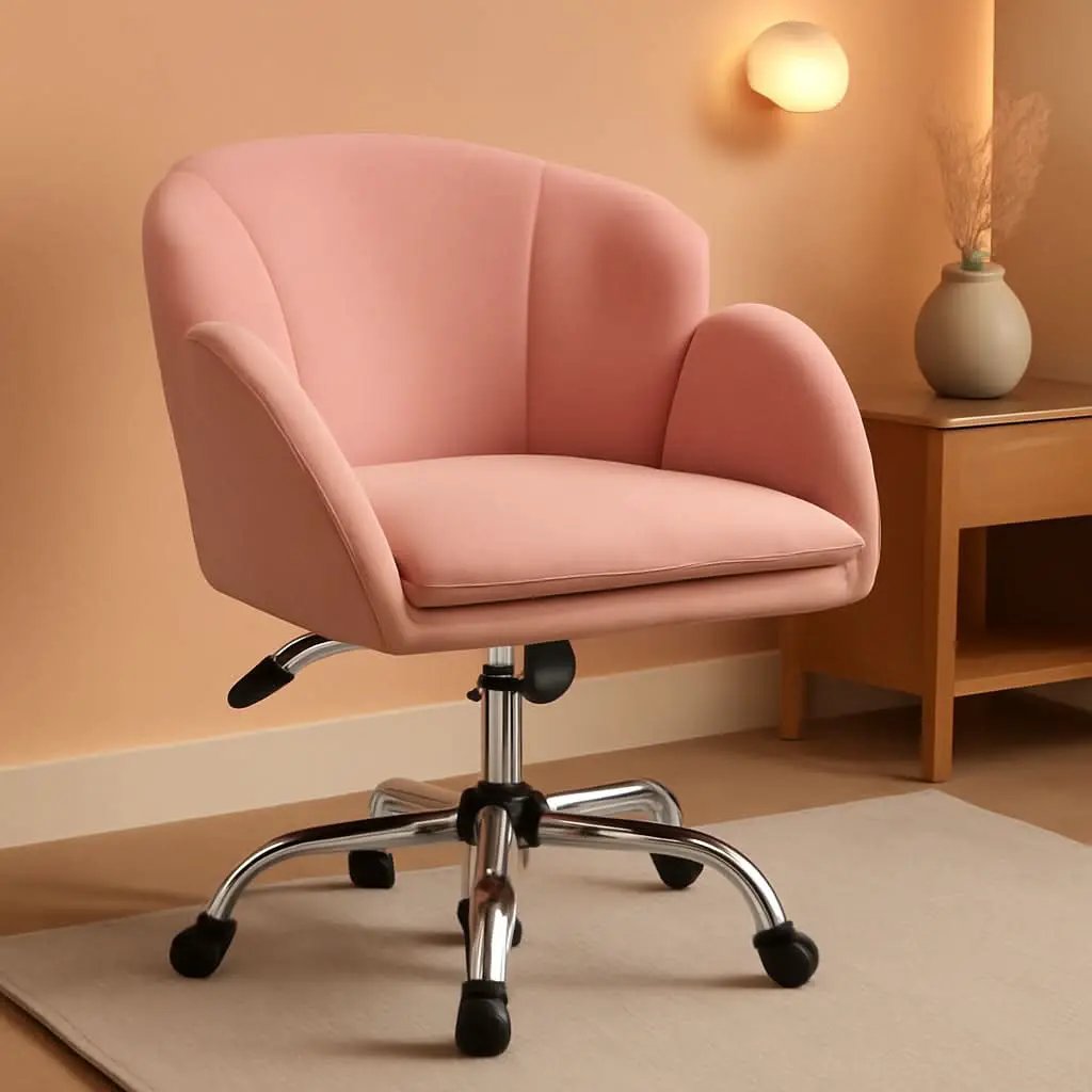 Pink Velvet Desk Chair With Wheels And Armrests Swivel Office Chair from PriceLows™