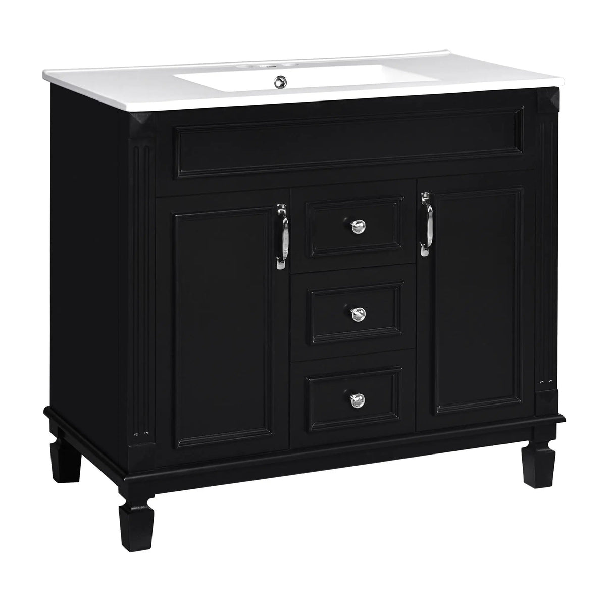 36 Inch Bathroom Vanity With Top Sink | Basin On Cabinet | 2 Soft Closing Doors | 2 Drawers