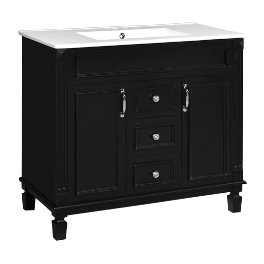 36 Inch Bathroom Vanity With Top Sink | Basin On Cabinet | 2 Soft Closing Doors | 2 Drawers