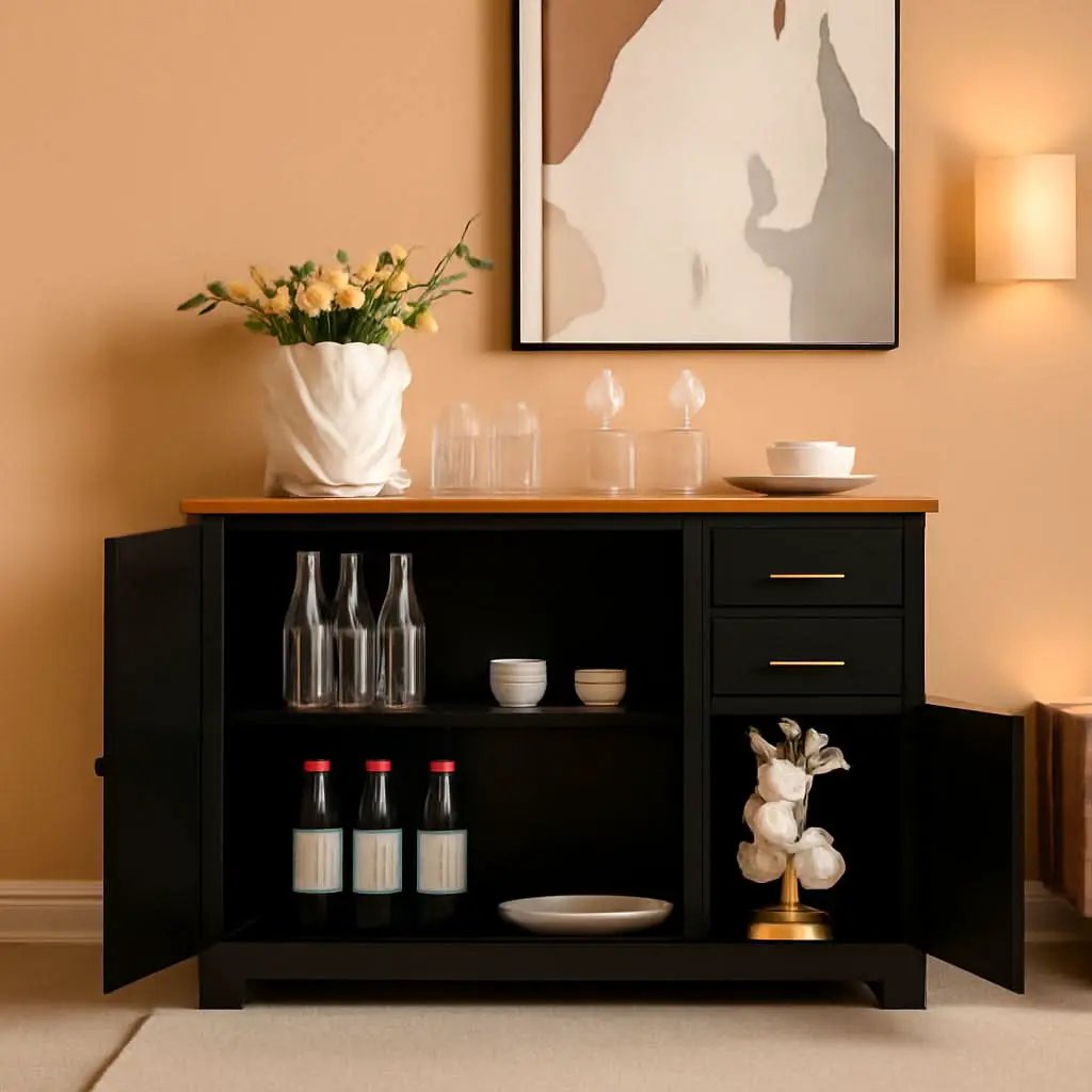 Buffet Credenza Console Table With Drawers In Oak Finish from PriceLows™