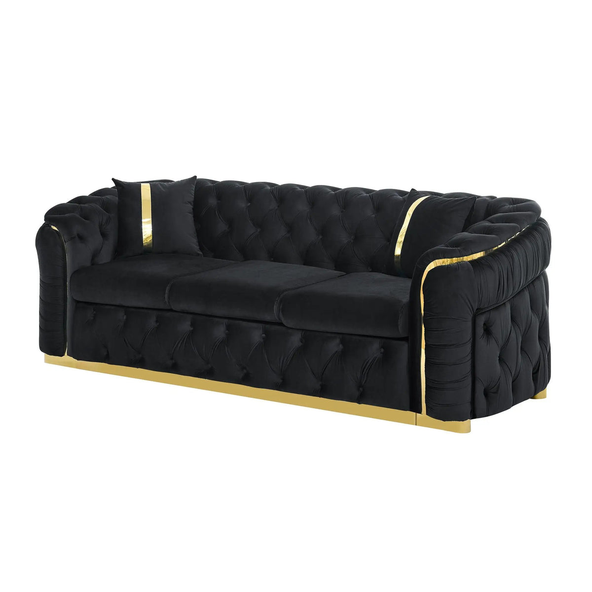Button Tufted Chesterfield Sofa | 3 Seater | 2 Decorative Pillows | 90.6 Inch Length